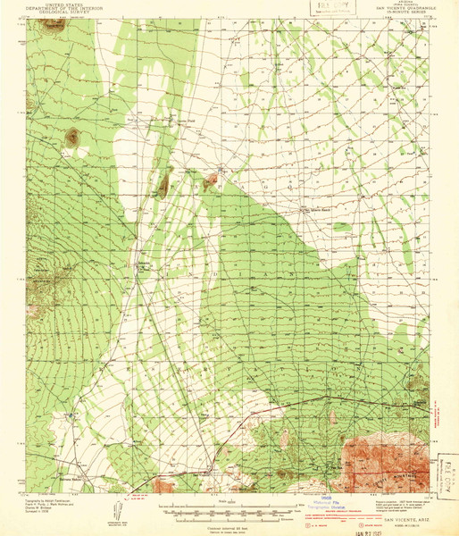 San Vicente, Arizona 1942 (1942) USGS Old Topo Map Reprint 15x15 AZ Quad 315008 San Vicente, Arizona 1942 (1942) USGS Old Topo Map Reprint 15x15 AZ Quad 315008