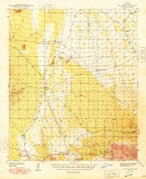 San Vicente, Arizona 1948 (1948) USGS Old Topo Map Reprint 15x15 AZ Quad 315009