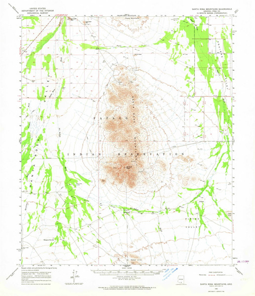Santa Rosa Mountains, Arizona 1963 (1964) USGS Old Topo Map Reprint 15x15 AZ Quad 315016
