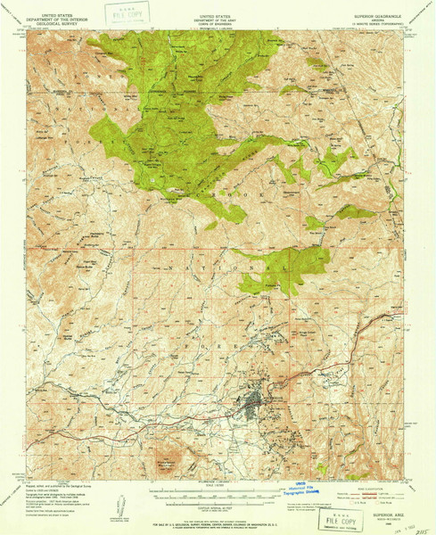 Superior, Arizona 1948 (1953) USGS Old Topo Map Reprint 15x15 AZ Quad 315085