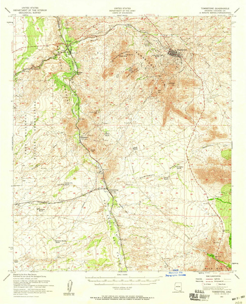 Tombstone, Arizona 1952 (1959) USGS Old Topo Map Reprint 15x15 AZ Quad 315104 Tombstone, Arizona 1952 (1959) USGS Old Topo Map Reprint 15x15 AZ Quad 315104