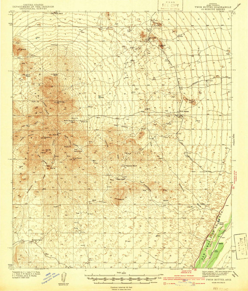 Twin Buttes, Arizona 1939 (1939) USGS Old Topo Map Reprint 15x15 AZ Quad 315139 Twin Buttes, Arizona 1939 (1939) USGS Old Topo Map Reprint 15x15 AZ Quad 315139