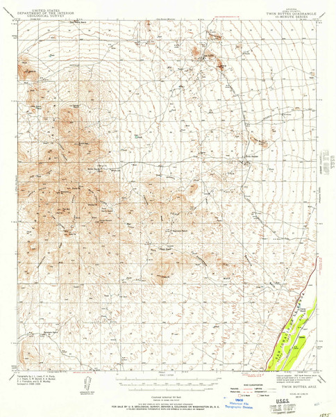 Twin Buttes, Arizona 1939 (1957) USGS Old Topo Map Reprint 15x15 AZ Quad 315138 Twin Buttes, Arizona 1939 (1957) USGS Old Topo Map Reprint 15x15 AZ Quad 315138