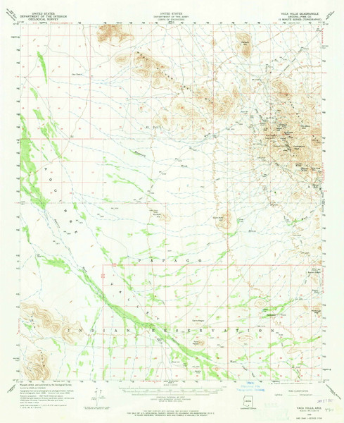 Vaca Hills, Arizona 1959 (1965) USGS Old Topo Map Reprint 15x15 AZ Quad 315148