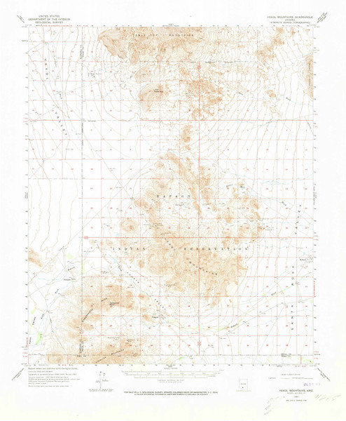 Vekol Mountains, Arizona 1963 (1973) USGS Old Topo Map Reprint 15x15 AZ Quad 315160