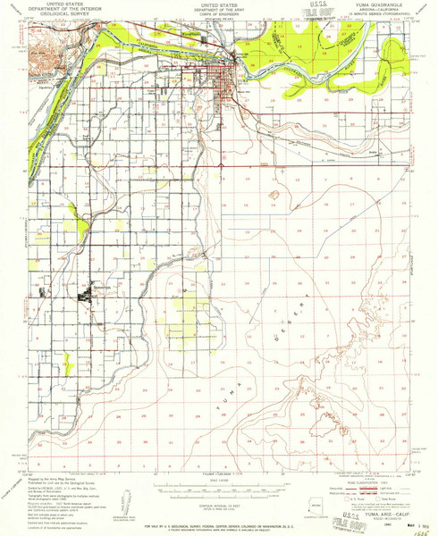 Yuma, Arizona 1940 (1956) USGS Old Topo Map Reprint 15x15 AZ Quad 315217 Yuma, Arizona 1940 (1956) USGS Old Topo Map Reprint 15x15 AZ Quad 315217