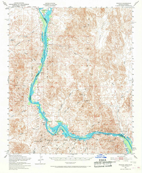 Picacho, California 1951 (1966) USGS Old Topo Map Reprint 15x15 AZ Quad 314902 Picacho, California 1951 (1966) USGS Old Topo Map Reprint 15x15 AZ Quad 314902