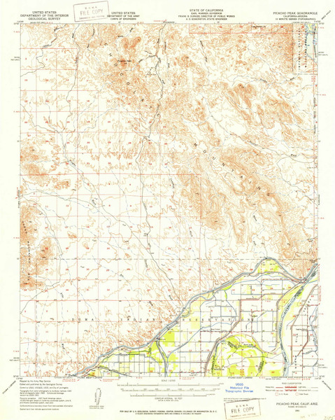 Picacho Peak, California 1951 (1953) USGS Old Topo Map Reprint 15x15 AZ Quad 298532