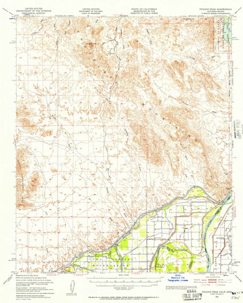 Picacho Peak, California 1951 (1957) USGS Old Topo Map Reprint 15x15 AZ Quad 298533 Picacho Peak, California 1951 (1957) USGS Old Topo Map Reprint 15x15 AZ Quad 298533