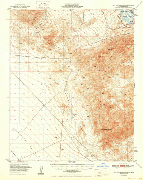Sawtooth Range, California 1951 (1951) USGS Old Topo Map Reprint 15x15 AZ Quad 301650
