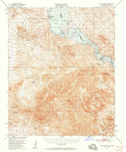 Whipple Mountains, California 1950 (1958) USGS Old Topo Map Reprint 15x15 AZ Quad 301976