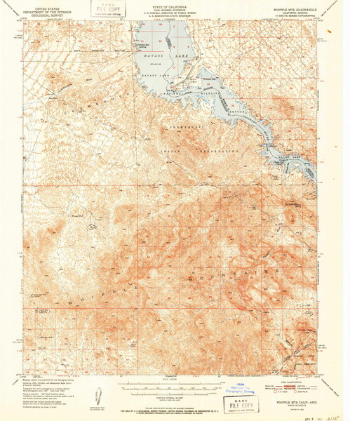 Whipple Mountains, California 1952 (1952) USGS Old Topo Map Reprint 15x15 AZ Quad 301977