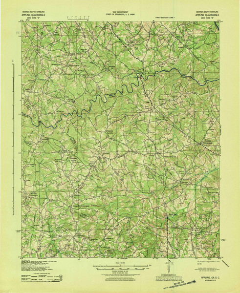 Appling, Georgia 1943 () USGS Old Topo Map Reprint 15x15 GA Quad 247339 Appling, Georgia 1943 () USGS Old Topo Map Reprint 15x15 GA Quad 247339