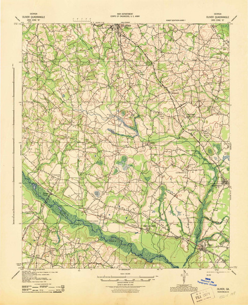 Oliver, Georgia 1943 () USGS Old Topo Map Reprint 15x15 GA Quad 247536