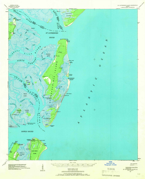 St Catherines Island, Georgia 1943 (1966) USGS Old Topo Map Reprint 15x15 GA Quad 247559