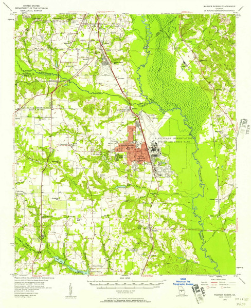 Warner Robins, Georgia 1956 (1957) USGS Old Topo Map Reprint 15x15 GA Quad 247607