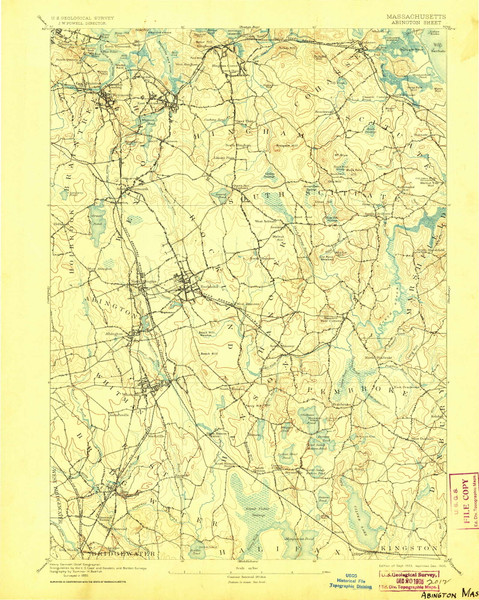Abington, Massachusetts 1893 (1905) USGS Old Topo Map Reprint 15x15 MA Quad 352427