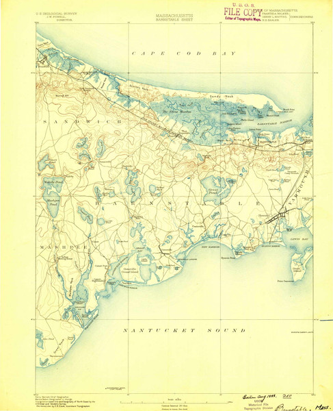 Barnstable, Massachusetts 1888 (1888) USGS Old Topo Map Reprint 15x15 MA Quad 352437 Barnstable, Massachusetts 1888 (1888) USGS Old Topo Map Reprint 15x15 MA Quad 352437