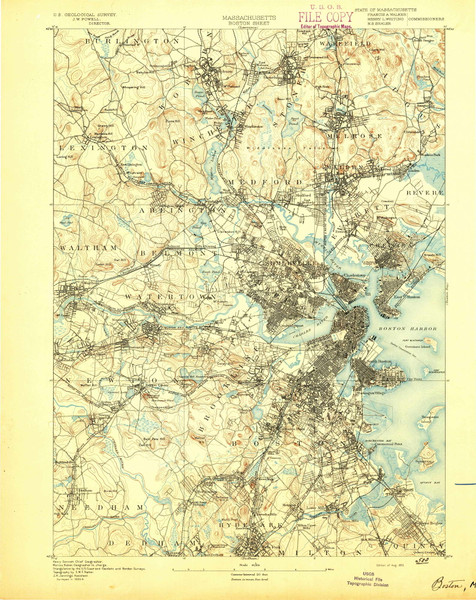 Boston, Massachusetts 1893 (1893) USGS Old Topo Map Reprint 15x15 MA Quad 352499