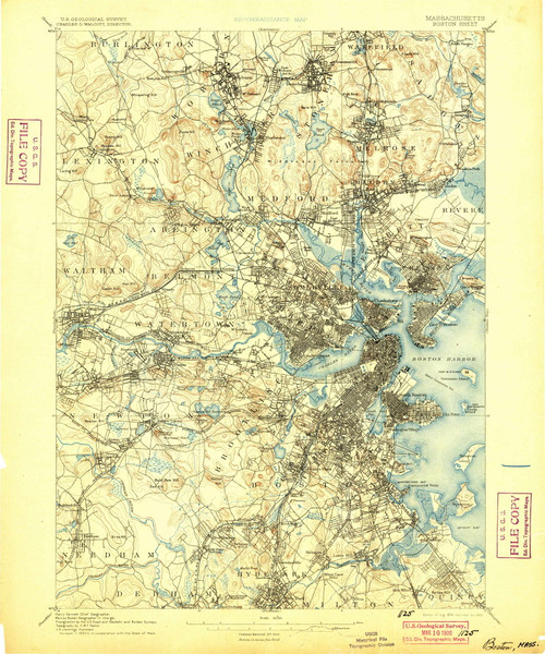 Boston, Massachusetts 1893 (1900) USGS Old Topo Map Reprint 15x15 MA Quad 352500 Boston, Massachusetts 1893 (1900) USGS Old Topo Map Reprint 15x15 MA Quad 352500