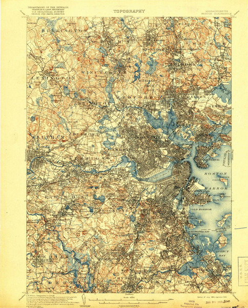 Boston, Massachusetts 1903 (1918) USGS Old Topo Map Reprint 15x15 MA Quad 352510
