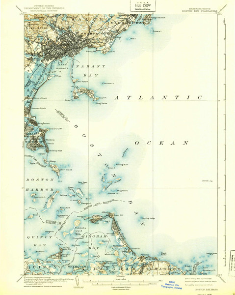 Boston Bay, Massachusetts 1903 (1939) USGS Old Topo Map Reprint 15x15 MA Quad 352517