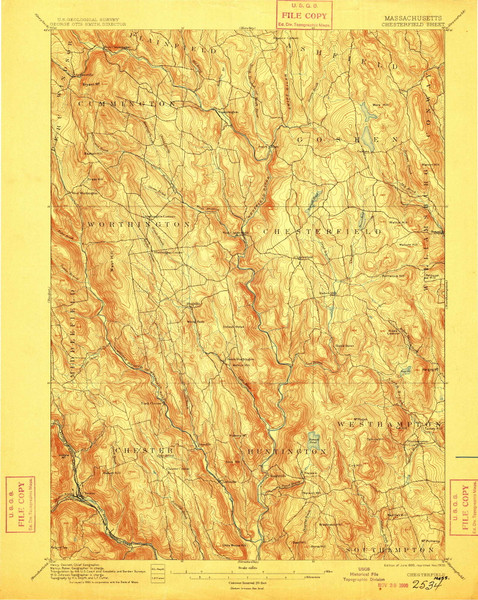 Chesterfield, Massachusetts 1895 (1909) USGS Old Topo Map Reprint 15x15 MA Quad 352568