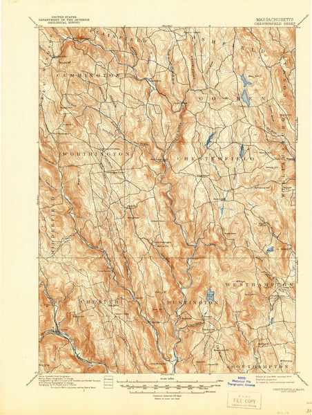 Chesterfield, Massachusetts 1895 (1944) USGS Old Topo Map Reprint 15x15 MA Quad 352561