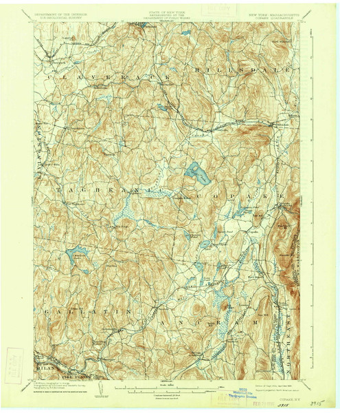 Copake, New York 1904 (1934) USGS Old Topo Map Reprint 15x15 MA Quad 137706