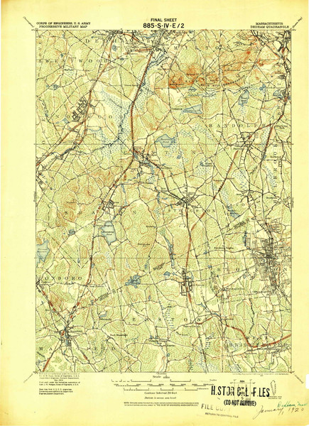 Dedham, Massachusetts 1919 (1919) USGS Old Topo Map Reprint 15x15 MA Quad 352583