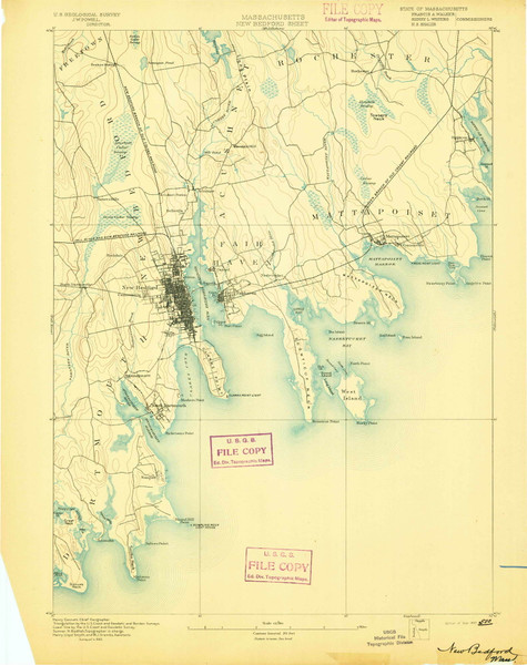 Fairhaven, Massachusetts 1893 (1893) USGS Old Topo Map Reprint 15x15 MA Quad 352880