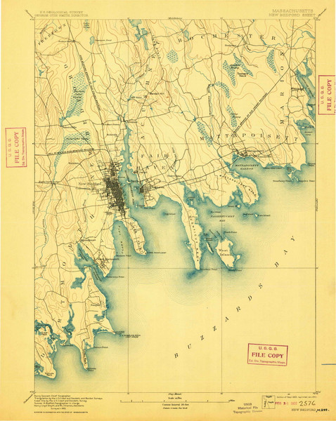 Fairhaven, Massachusetts 1893 (1910) USGS Old Topo Map Reprint 15x15 MA Quad 352883