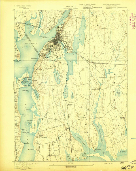 Fall River, Massachusetts 1893 (1893) USGS Old Topo Map Reprint 15x15 MA Quad 352615