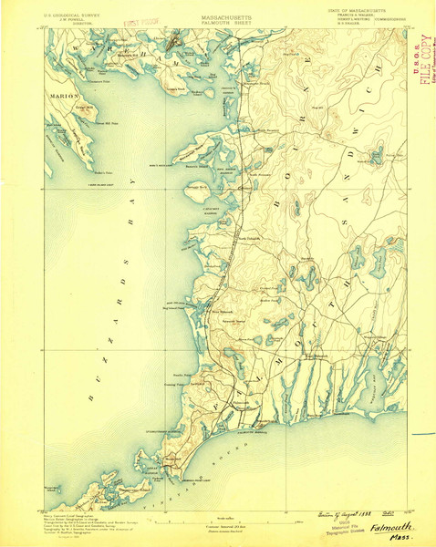 Falmouth, Massachusetts 1888 (1888) USGS Old Topo Map Reprint 15x15 MA Quad 352631
