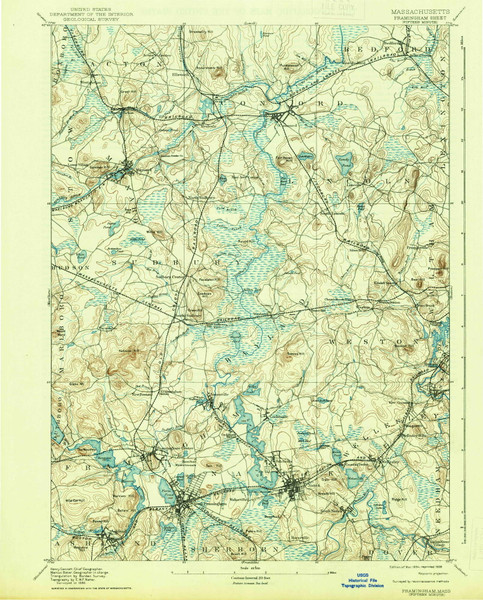 Framingham, Massachusetts 1894 (1938) USGS Old Topo Map Reprint 15x15 MA Quad 352656 Framingham, Massachusetts 1894 (1938) USGS Old Topo Map Reprint 15x15 MA Quad 352656