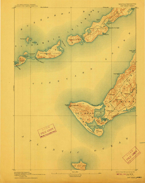 Gay Head, Massachusetts 1893 (1912) USGS Old Topo Map Reprint 15x15 MA Quad 352688 Gay Head, Massachusetts 1893 (1912) USGS Old Topo Map Reprint 15x15 MA Quad 352688