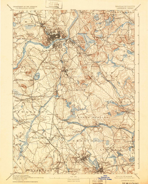 Lawrence, Massachusetts 1893 (1932) USGS Old Topo Map Reprint 15x15 MA Quad 352801 Lawrence, Massachusetts 1893 (1932) USGS Old Topo Map Reprint 15x15 MA Quad 352801