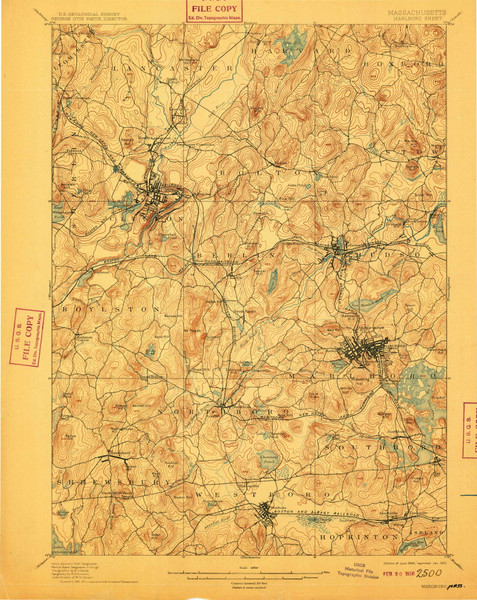 Marlborough, Massachusetts 1898 (1910) USGS Old Topo Map Reprint 15x15 MA Quad 352826
