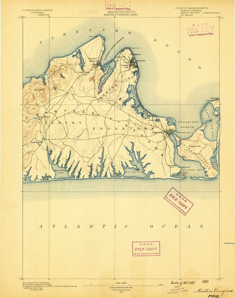 Marthas Vineyard, Massachusetts 1889 (1889) USGS Old Topo Map Reprint 15x15 MA Quad 352837