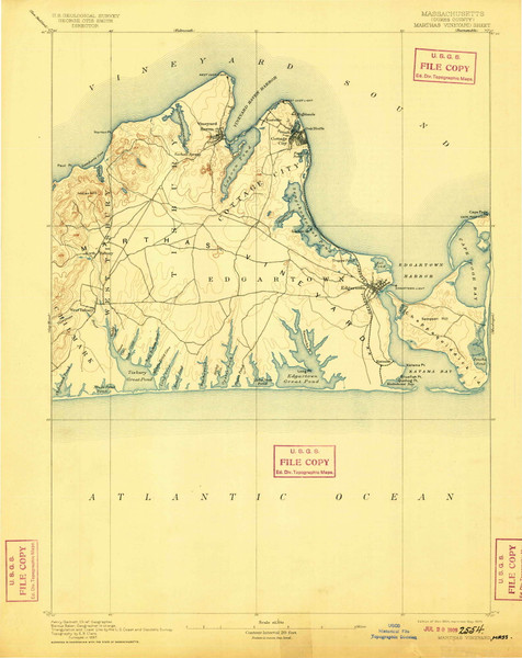 Marthas Vineyard, Massachusetts 1894 (1909) USGS Old Topo Map Reprint 15x15 MA Quad 352839 Marthas Vineyard, Massachusetts 1894 (1909) USGS Old Topo Map Reprint 15x15 MA Quad 352839
