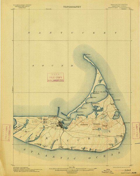 Nantucket, Massachusetts 1901 (1913) USGS Old Topo Map Reprint 15x15 MA Quad 352875 Nantucket, Massachusetts 1901 (1913) USGS Old Topo Map Reprint 15x15 MA Quad 352875