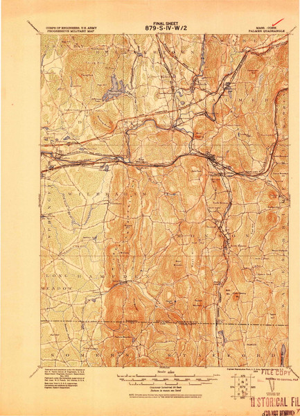 Palmer, Massachusetts 1919 (1919) USGS Old Topo Map Reprint 15x15 MA Quad 352926