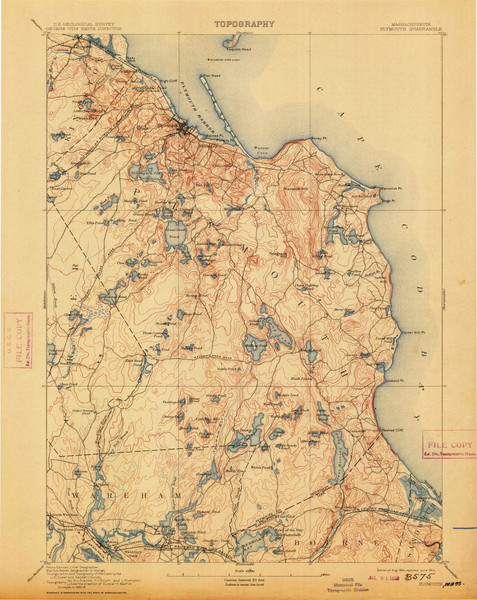 Plymouth, Massachusetts 1894 (1913) USGS Old Topo Map Reprint 15x15 MA Quad 352959