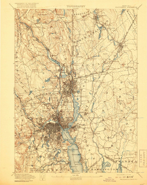 Providence, Rhode Island 1894 (1919) USGS Old Topo Map Reprint 15x15 MA Quad 352973
