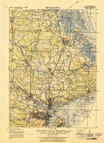 Salem, Massachusetts 1919 (1921) USGS Old Topo Map Reprint 15x15 MA Quad 353011
