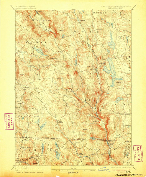 Sandisfield, Massachusetts 1897 (1905) USGS Old Topo Map Reprint 15x15 MA Quad 331157
