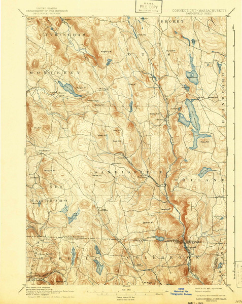 Sandisfield, Massachusetts 1897 (1943) USGS Old Topo Map Reprint 15x15 MA Quad 353015
