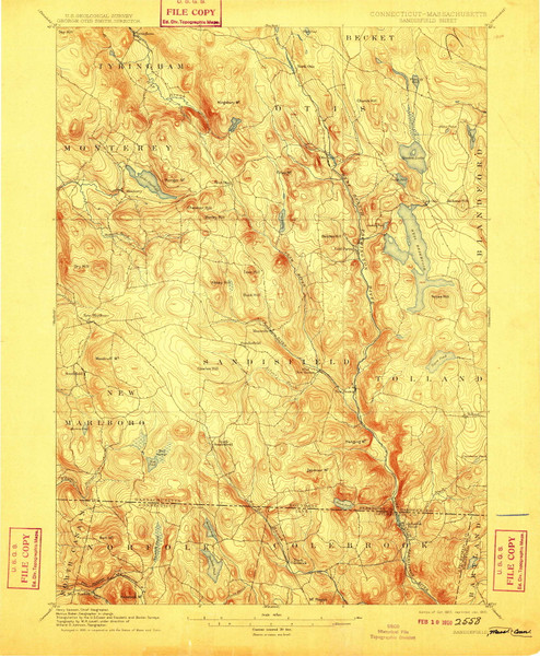 Sandisfield, Massachusetts 1907 (1910) USGS Old Topo Map Reprint 15x15 MA Quad 331158