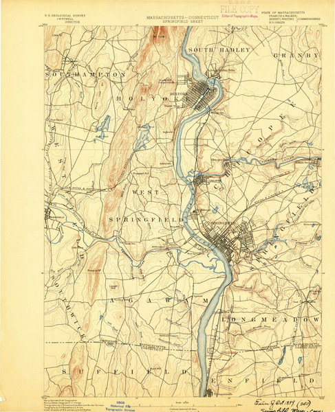 Springfield, Massachusetts 1889 (1889) USGS Old Topo Map Reprint 15x15 MA Quad 353036