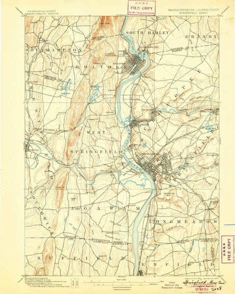 Springfield, Massachusetts 1895 (1905) USGS Old Topo Map Reprint 15x15 MA Quad 353055